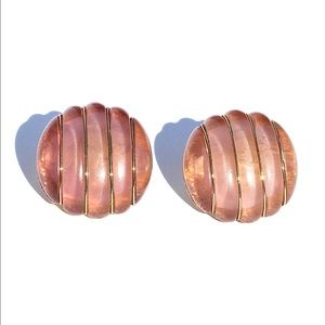 Vintage Crown Trifari Ribbed Lucite Stud Earrings Pink Purple Studs 1960s Rare
